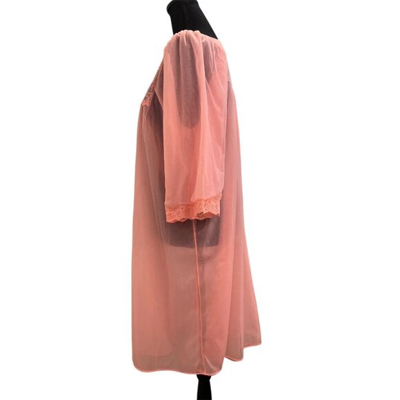 VINTAGE 1950s 60s PINK CORAL CHIFFON SHEER ROBE Size Med - Picture 4 of 4